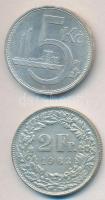 Vegyes: Csehszlovákia 1929. 5K Ag + Svájc 1963B 2Fr Ag T:2 Mixed: Czechoslovakia 1929. 5 Korun Ag + Switzerland 1963B 2 Francs Ag C:XF