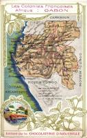 Les Colonies Francaises Afrique: Gabon map; Chocolaterie dAiguebelle, Libreville, Art Nouveau litho (non PC) (EK)