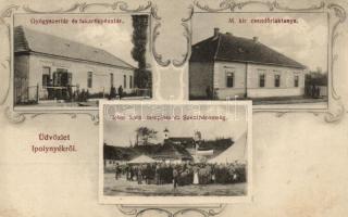 Ipolynyék, Vinica; Gyógyszertár és takarékpénztár, M. kir. csendőrlaktanya, Római Katolikus templom és Szentháromság / pharmacy and saving bank, gendarme barracks, church