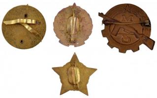 5db klf munkásőr és "KISZ" jelvény, közte ~1960. "Munkásőr" szolgálati zománcozo...