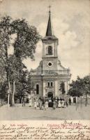 Nagymegyer, Velky Meder; Katolikus templom, Weisz Móricz kiadása / church