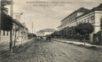 Marosvásárhely, Targu Mures; Sándor János utca, Ipari szakiskola és leány iskola / street, school