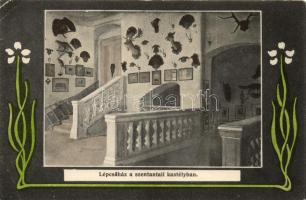 Szentantal, Svaty Anton; Lépcsőház a szentantali kastélyban, belső, vadásztrófeák, kiadja Joerges / interior staircase, hunter's trophies, Art Nouveau (EB)