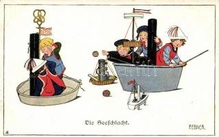 Die Seeschlacht / Children game, naval battle, M. Munk, Wien Nr. 944. s: P. Ebner