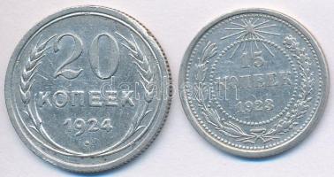 Szocialista Szövetségi Szovjet Köztársaság 1923. 15k Ag + Szovjetunió 1924. 20k Ag T:2 Russian Socialist Federated Soviet Republic 1923. 15 Kopeks Ag + Soviet Union 1924. 20 Kopeks Ag (2x) C:XF