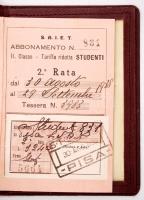 1938 Soc. Trazione Ferrovie Elettriche Toscane, Másodosztályra szóló pisa-i tanuló utazási igazolván...