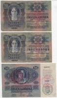 1913. 20K (2x) egyiken piros "MAGYARORSZÁG" körbélyegző + 1914. 50K piros "MAGYARORSZ...