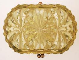 Antik cukortartó, fém-üveg,  jó állapotban, m:8 cm, 9×13 cm