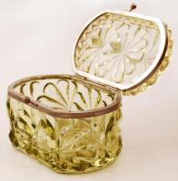 Antik cukortartó, fém-üveg,  jó állapotban, m:8 cm, 9×13 cm