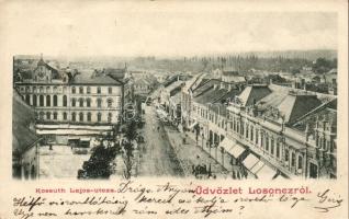 Losonc, Kossuth Lajos utca, Jamrich Gusztáv és Frenkl Soma  / street, shops (EK)