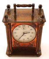 Baron ébresztős utazóra, díszített réz házban, működik, m:21 cm