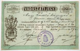 1895 Vadászati jegy Léván kiállítva / 1895 Hunter licence issued in Leva 10x17cm