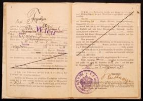 1913 K.u.k. 11-es gyalogezred katonakönyv, Jicin Karl Folc névre kiállítva, csatolt melléklettel, pp...