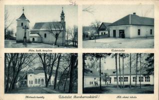 Barsbaracska, Bardonovo; Római Katolikus templom, üzlet, Mirbach-kastély, Állami elemi iskola, Kozlov Sándor kiadása / church, shop, castle, school (kopott sarkak / worn edges)