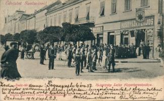 Szatmárnémeti, Szatmár, Satu Mare; Deák tér; Husovszky Lajos fűszerkereskedése, Glatz Antal boltja, lovaskocsi, Husovszky Lajos kiadása / Square, grocery, shop, carriage (EK)