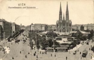 Vienna, Wien IX. Maximilianplatz, Votivkirche / square, church, trams (b)