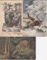 7 db RÉGI motívumképeslap, vadász, néhány humor, vegyes minőség / 7 old hunter motive postcard, some humour, mixed quality