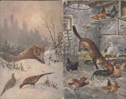 7 db RÉGI motívumképeslap, vadász, néhány humor, vegyes minőség / 7 old hunter motive postcard, some...