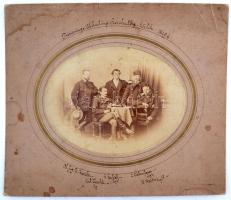 1869 Havlik Antal építész mérnök, építési vállalkozó és mérnök társai Reichenberg - Görlitz-ben, feliratozott csoportkép, további kutatásra érdemes korai fénykép, 13x18 cm, karton 21x25 cm