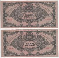 1945. 1000P (2x) sorszámkövetők, mindkettő piros "MNB" bélyeggel T:I-