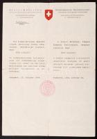 1944 A Svájci Követség menlevele eredeti példány / Original Schutz-pass of the Swiss Embassy, 29x24cm