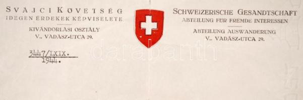 1944 A Svájci Követség menlevele eredeti példány / Original Schutz-pass of the Swiss Embassy, 29x24c...