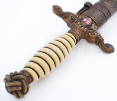 cca 1930 Magyar kir. Folyamőr tiszti tőr maratott pengével, rajta aranyozott címerrel / Hungarian Ri...