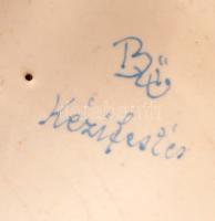 Fiú fej, festett kerámia falikép, jelzett, kopásokkal, 19×13 cm