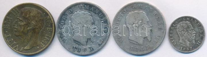 Olaszország 1863M-BN 1L Ag (2x) + 1867T-BN 20c Ag "II. Viktor Emánuel" + 1939R 10c Cu T:2-...