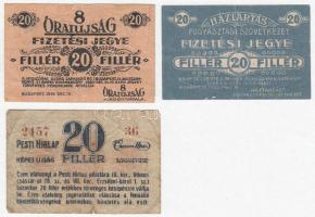 Budapest 1919. 20f "8 Órai Újság" + 1920. 20f "Háztartás Fogyasztási Szövetkezet" fizetési jegy +  20f "Pesti Hírlap" T:III,III-