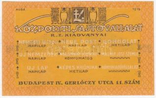 Budapest 1919. 20f "Központi Sajtóvállalat R.T." T:I