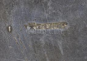 Jelzett cukortartó, ezüstözött alpakka, kulccsal, kopott, 13×9 cm, m:9 cm