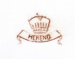 Óherendi mély tányér, kézzel festett, jelzett (korona szalaggal), apró máz lepattanásokkal, d:24 cm,...