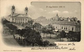 Debrecen, Nagytemplom előtti tér, Takarékpénztár, Komáromi J. felvétele (EK)