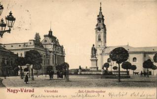 Nagyvárad, Oradea; Városház, Szent László szobor / Town hall, statue