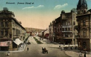 Kolozsvár, Cluj; Ferenc József út, Berlitz nyelviskola, Berényi Ferenc üzlete / street, language school, shop