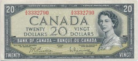 Kanada 1961-1970. (1954) 20$ átalakított haj. Szign: Beattie-Rasminsky T:III Canada 1961-1970. (1954) 20 Dollars modified hair style. Sign: Beattie-Rasminsky C:F