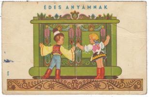 Édesanyámnak / Mother Day, Hungarian folklore, greeting, mechanical card s: Gyulai (fa)