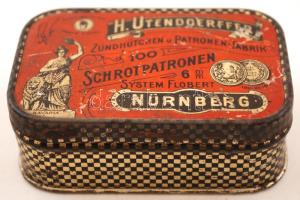 H. Utendoerffer Schrotpatronen, Nürnberg, fémdoboz, 5x7x2,5cm