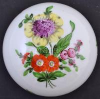 Herendi virág mintás bonbonier, kézzel festett, jelzett (koronás), hibátlan, d:9 cm