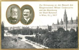 1907 Vienna, Wien; Erinnerung an den Besuch des Bürgermeisters Mihael Cantacuzino und der Abordnung der Stadt Bukarest / Cantacuzino&#039;s visit, memorial card