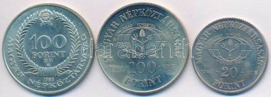 1983. 100Ft alpakka "Czóbel Béla" tokban tanúsítvánnyal + 1984. 20Ft "FAO" + 100...