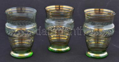 3 db dekoratív csiszolt vizes pohár, hibátlan, m:10,5 cm