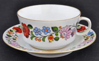 4 db Kalocsai teás csésze és alj, kézzel festett, jelzett, hibátlan