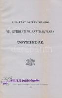 1895 Budapest Székesfőváros VIII. kerületi választmányának ügyrendje, hajtásnyommal,  pp.:7, 22x14cm