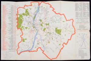 1965 A Fővárosi Autóbuszüzem vonalhálózati térképe, látnivalókkal, busztípusokkal, 48x68