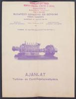 1915 Budapesti Szivattyú- és Gépgyár Részv. Társaság ajánlata Turbina- éss Centrifugaszivattyúkra,viseltes Ganz papír mappában, pp.:5, 28x21cm V