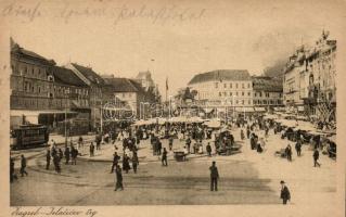 Zagreb, Jelacicev trg / square, market, tram