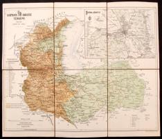 1885 Sopron megye térképe, tervezte: Gönczy Pál, rajzolta Kogutowicz Manó, Posner Károly térképészeti Intézetének kiadása Budapesten, vászontérkép részletes jelmagyarázattal, 40x47 cm /  1885 Map of Sopron/Ödenburg County, designed by Kogutowicz Manó, on canvas with detailed legend, 40×47 cm