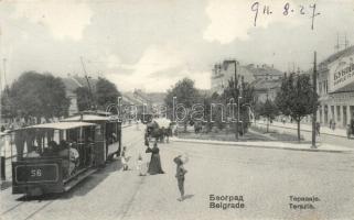 Belgrade, Beograd; Terazije / avenue with tram, small shops